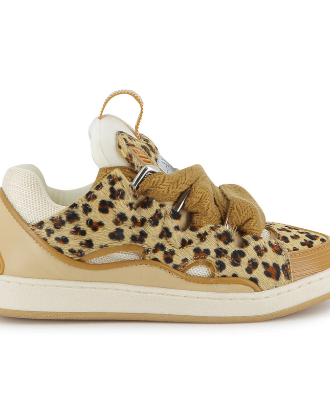 Kids Atelier-Lanvin-Beige Sneakers for Girl With Leopard Pattern