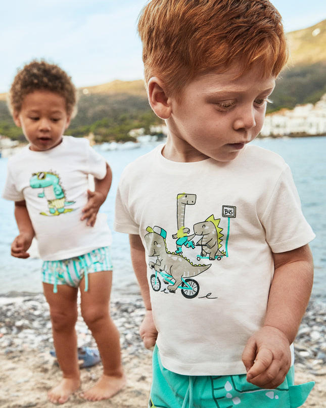 Cream Dinosaur Bike T-Shirt