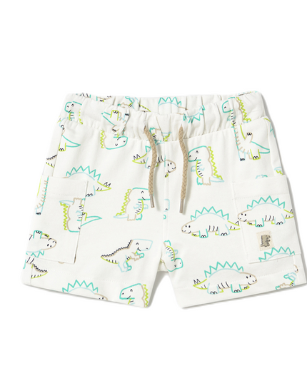 White Teal Lime Dinosaur Bermuda Shorts
