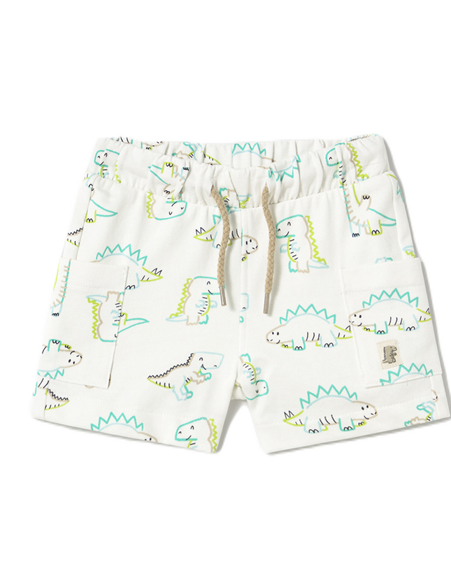 White Teal Lime Dinosaur Bermuda Shorts