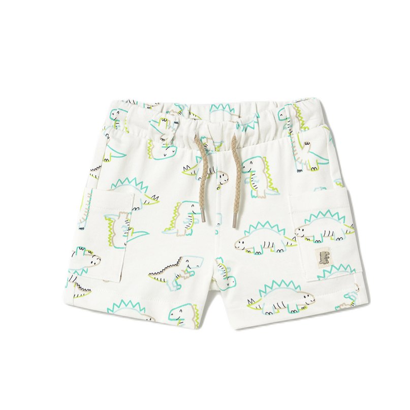 White Teal Lime Dinosaur Bermuda Shorts
