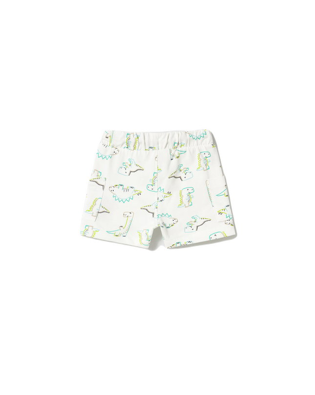 White Teal Lime Dinosaur Bermuda Shorts
