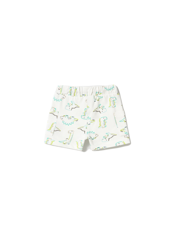White Teal Lime Dinosaur Bermuda Shorts