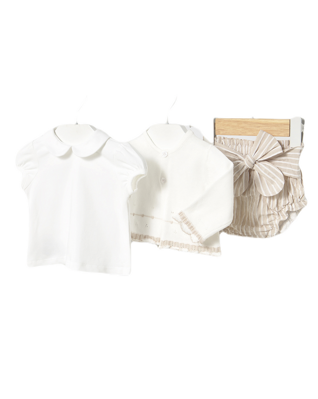 Beige Stripe Root Shorts 3 Piece Set