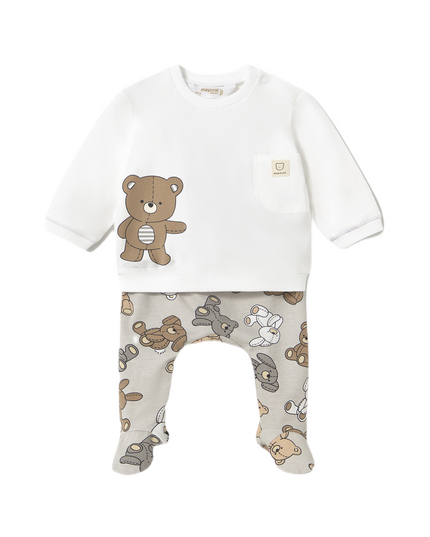 Beige 2 Piece Babygrow With Teddy Bears