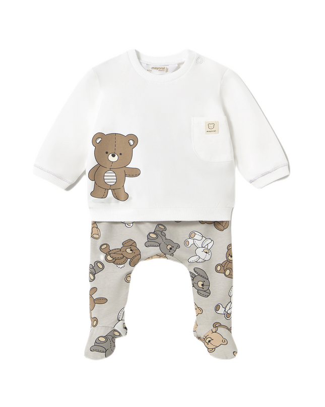 Beige 2 Piece Babygrow With Teddy Bears