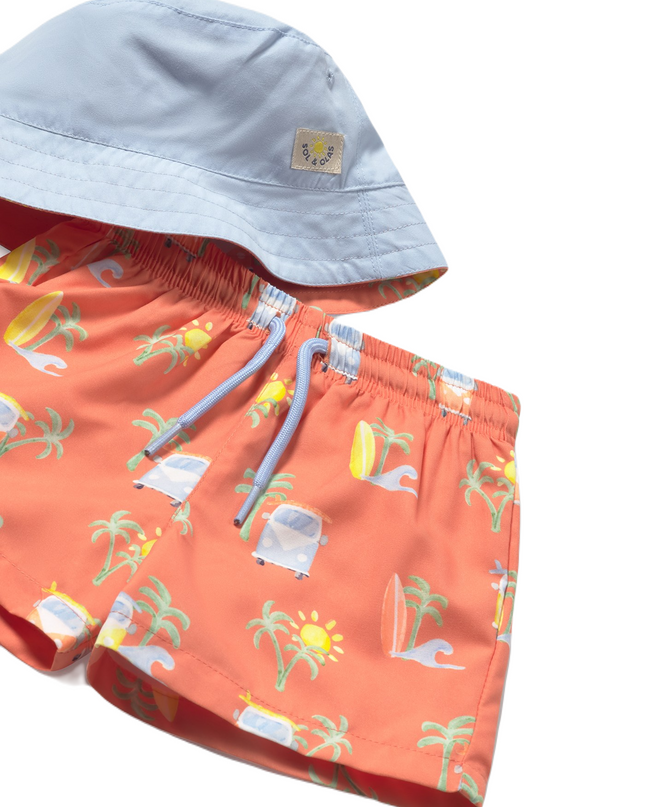 Coral Summer Roadtrip Swimsuit Set