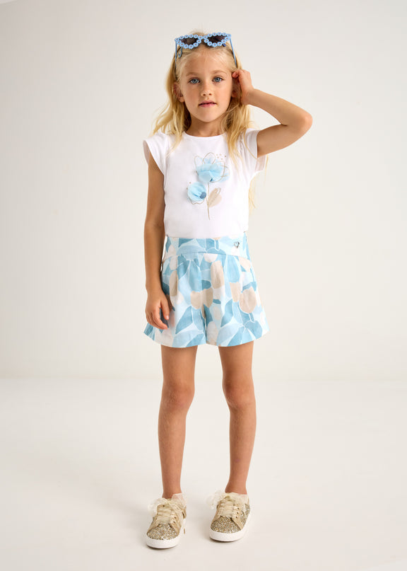 Ivory Cotton Blue Floral Detail T-Shirt
