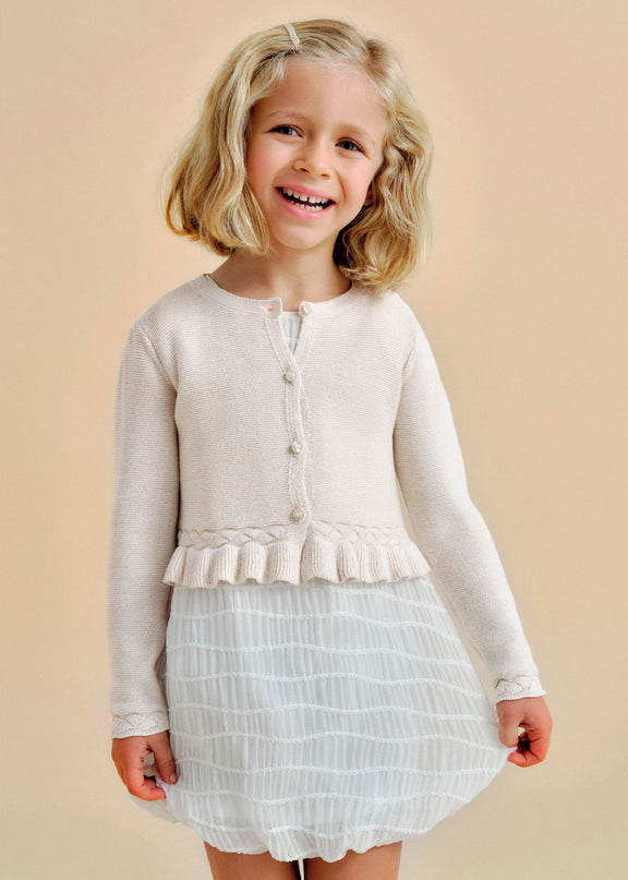 Champagne Baby Ruffle Tricot Cardigan