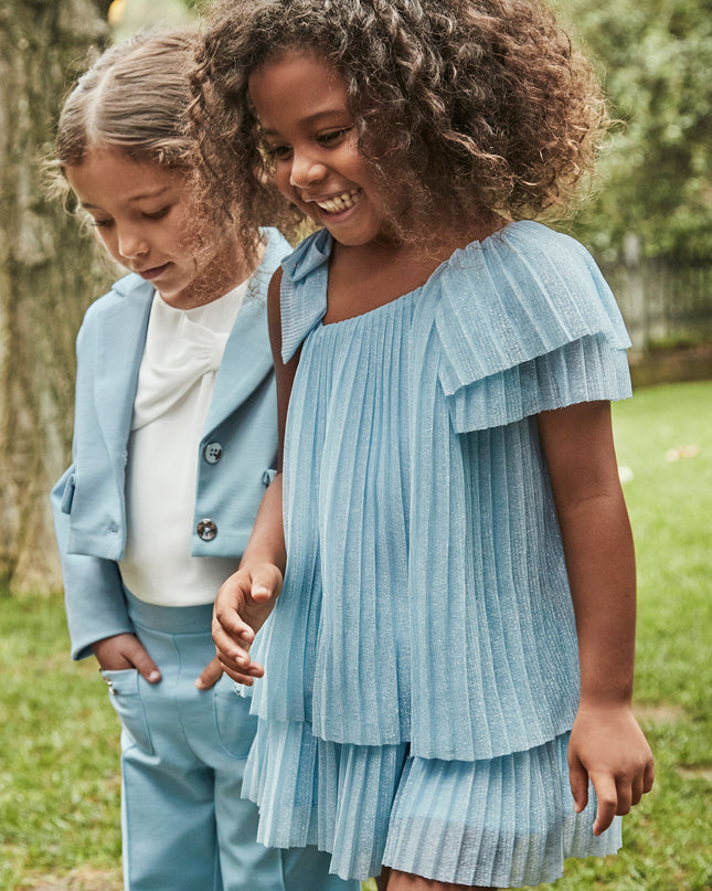 Sky Asymmetric Pleated Dress