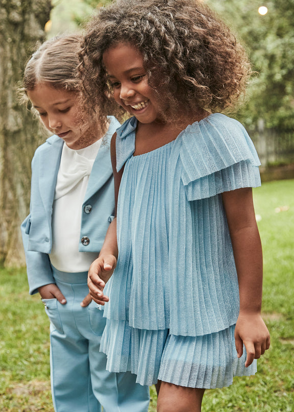 Sky Asymmetric Pleated Dress