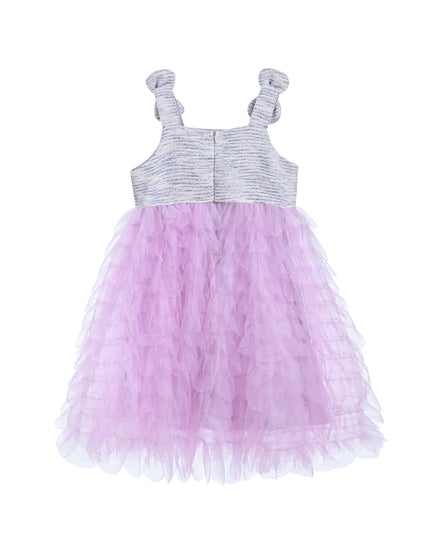 Purple Tulle Silhouette Bow Pom Dress