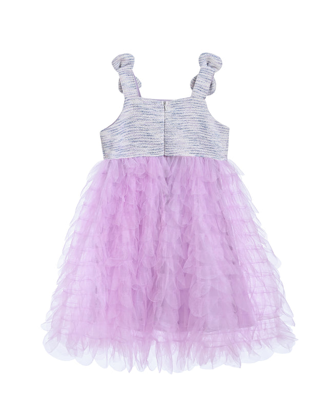 Purple Tulle Silhouette Bow Pom Dress