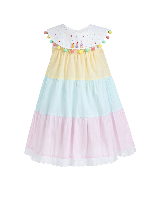 Rainbow Layered Pom Dress