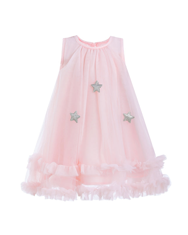 Pink Sleeveless Star Ruffle Dress