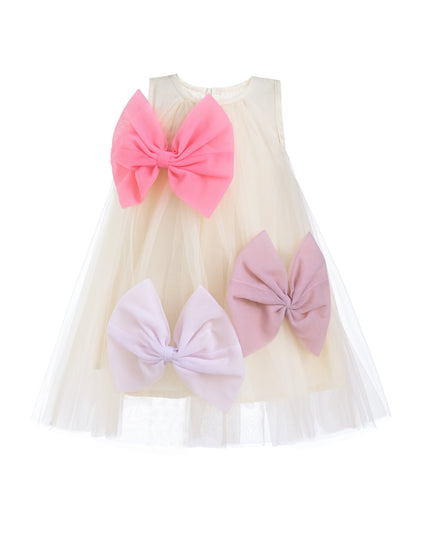 Ivory Tulle Bow Sleeveless Dress