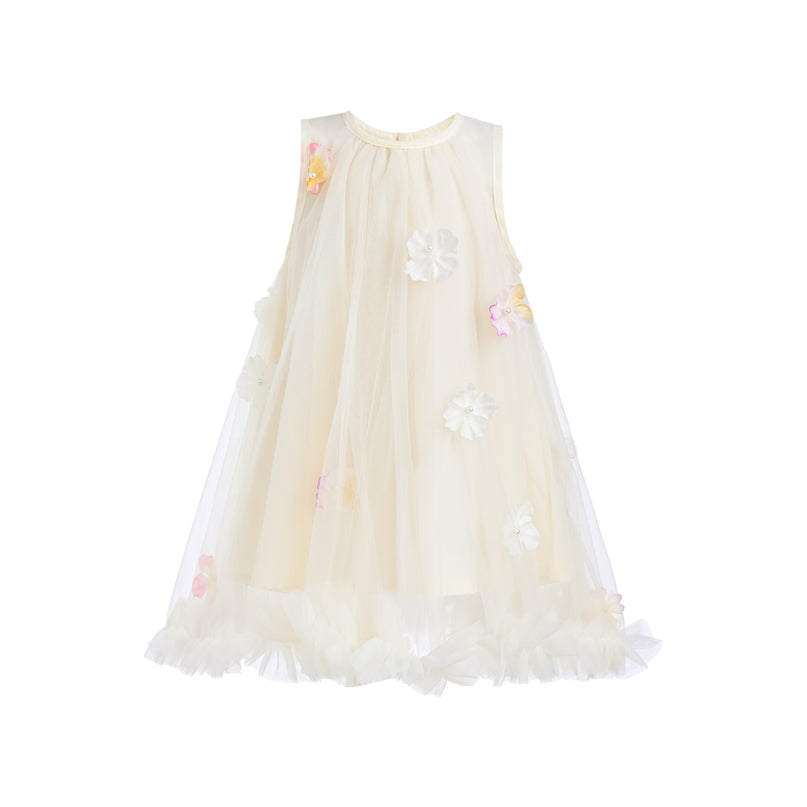 Ivory Tulle Layered Floral Dress