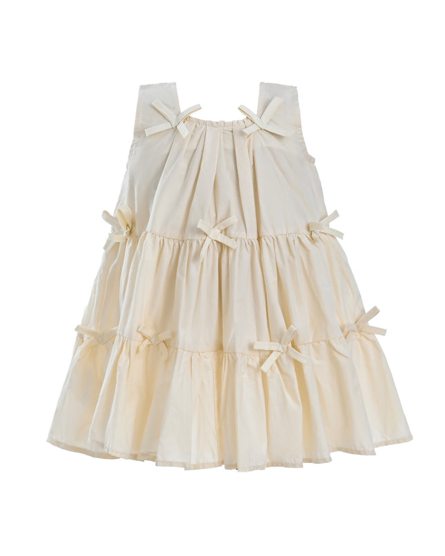 Beige Tiered Ribbon Sleeveless Dress
