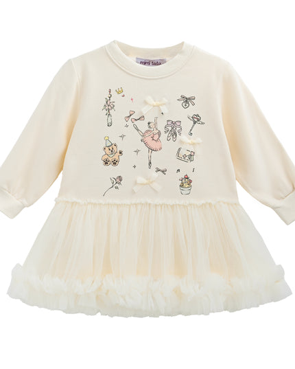 Beige Ballet Ruffle Bow Dress