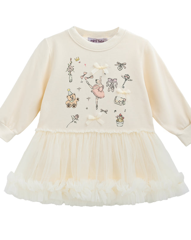 Beige Ballet Ruffle Bow Dress