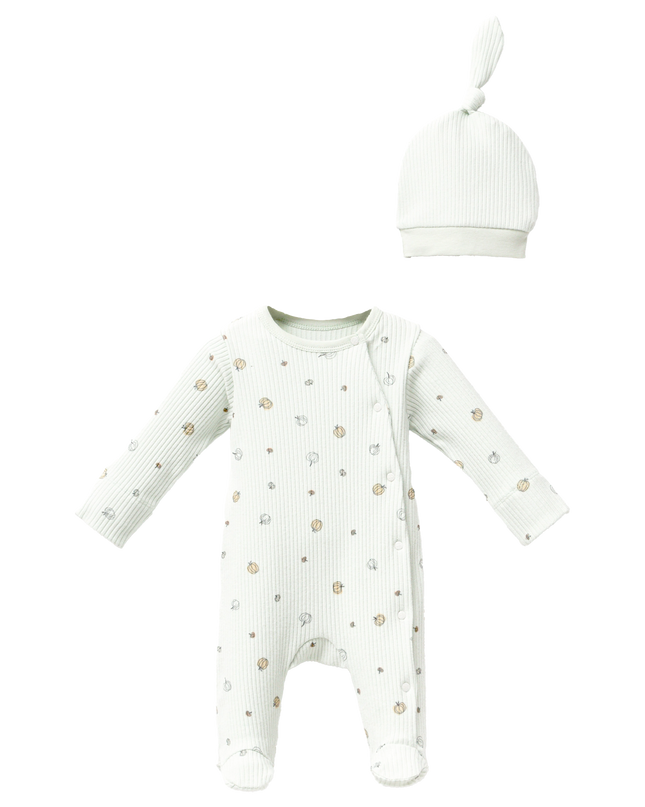 Mint Pumpkin Print Babygrow & Hat