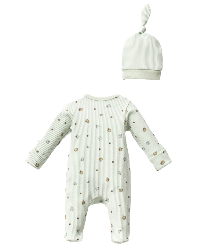 Mint Pumpkin Print Babygrow & Hat