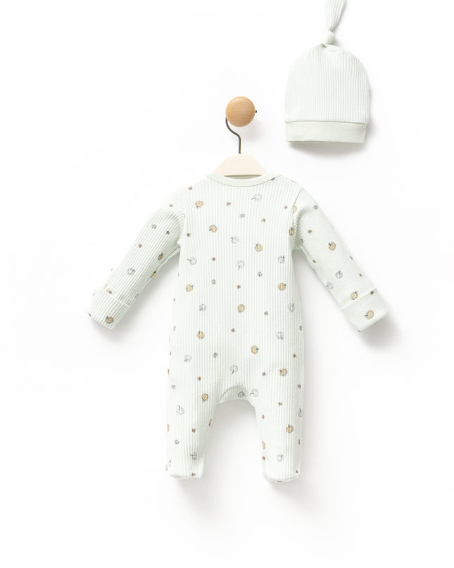 Mint Pumpkin Print Babygrow & Hat