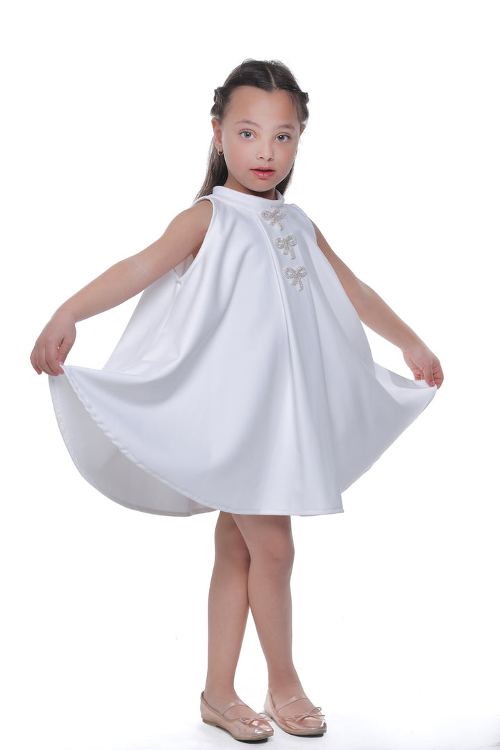 White Ava Sleeveless Bow Dress