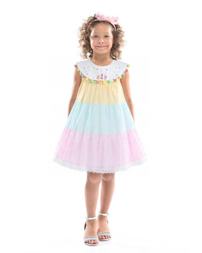 Rainbow Layered Pom Dress