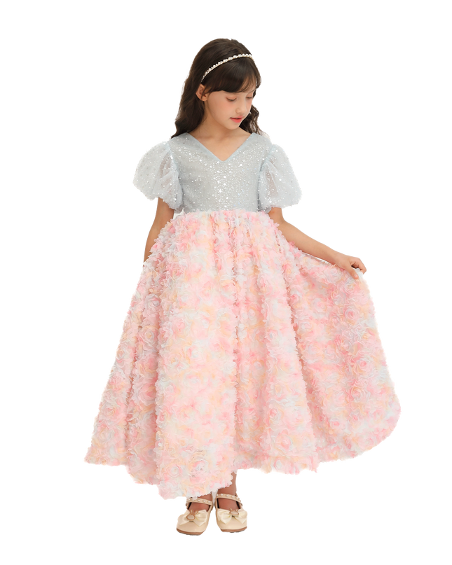 Blue Pastel Pink Floral Latona Dress