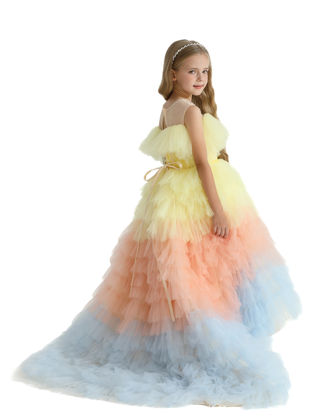 Yellow Tiered Pastel Ruffle Callecita Dress
