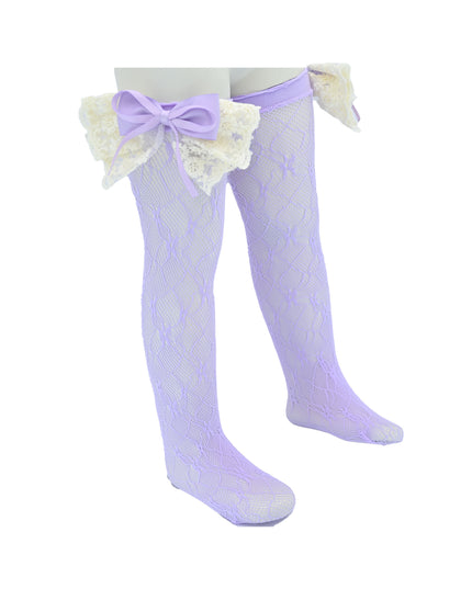 Embroidered Ribbon Bow Long Socks