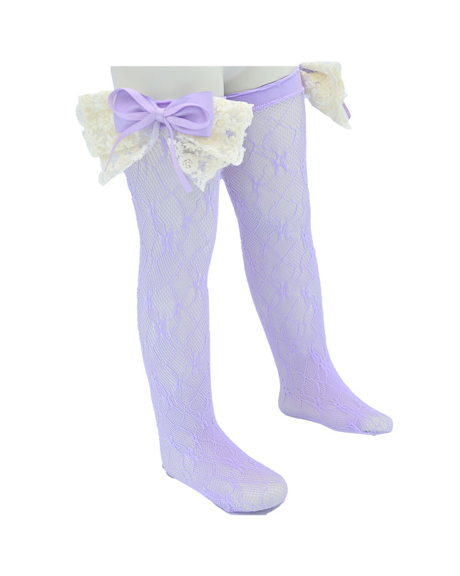 Embroidered Ribbon Bow Long Socks