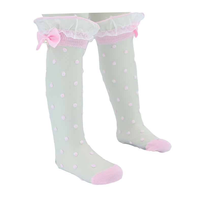Transparent Polka-Dot Bow Trim Socks