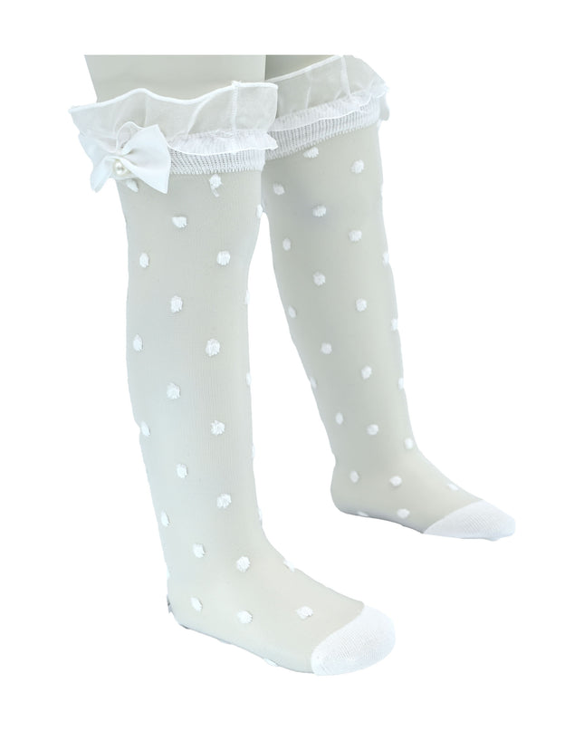 Transparent Polka-Dot Bow Trim Socks