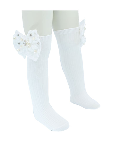 Pearl Ribbon Rhinestone Bow Socks