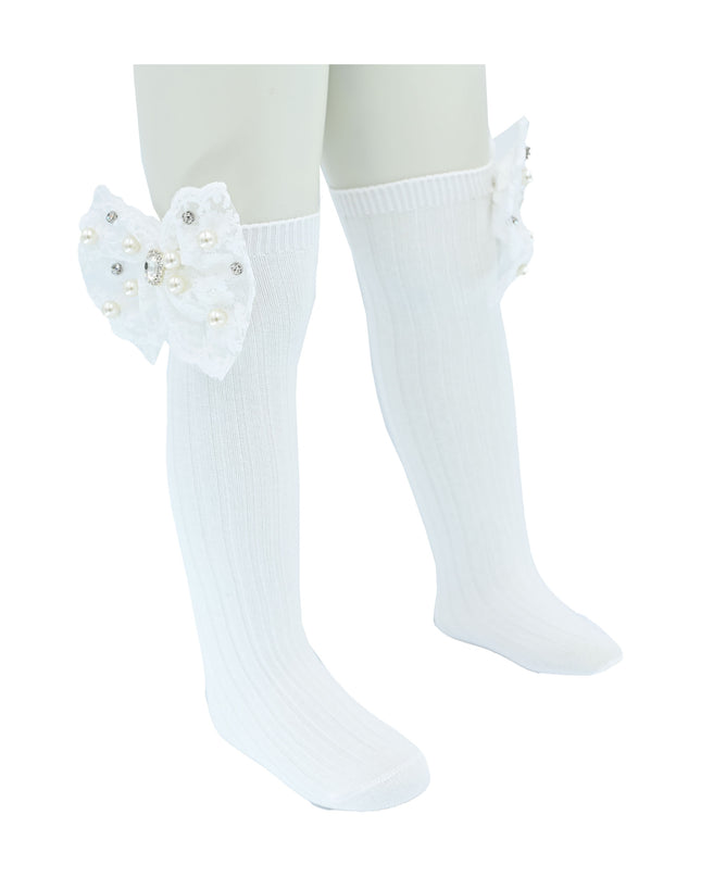Pearl Ribbon Rhinestone Bow Socks