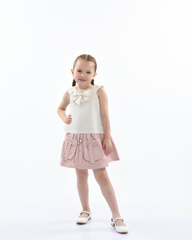 Ivory Pink Strap Bow Shorts Set