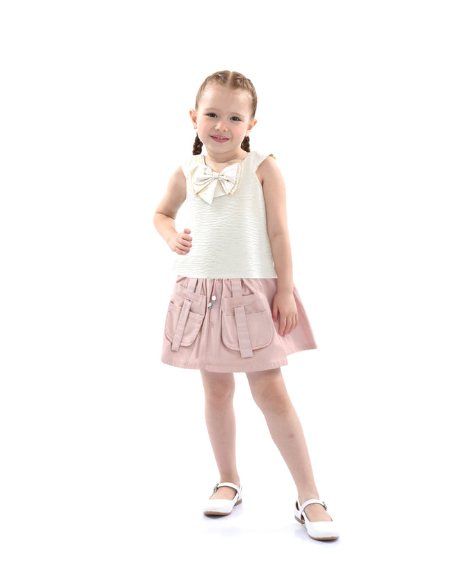 Ivory Pink Strap Bow Shorts Set