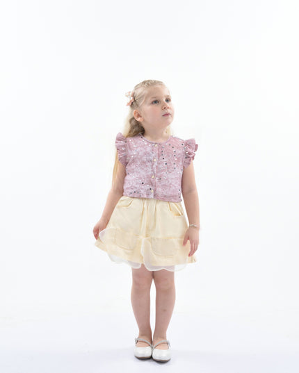 Mauve Cream Sequin Shorts Set