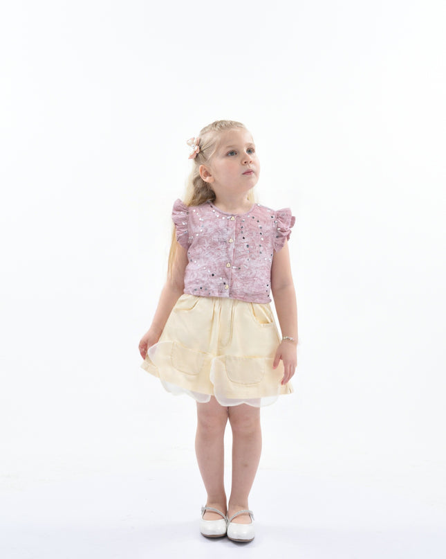 Mauve Cream Sequin Shorts Set
