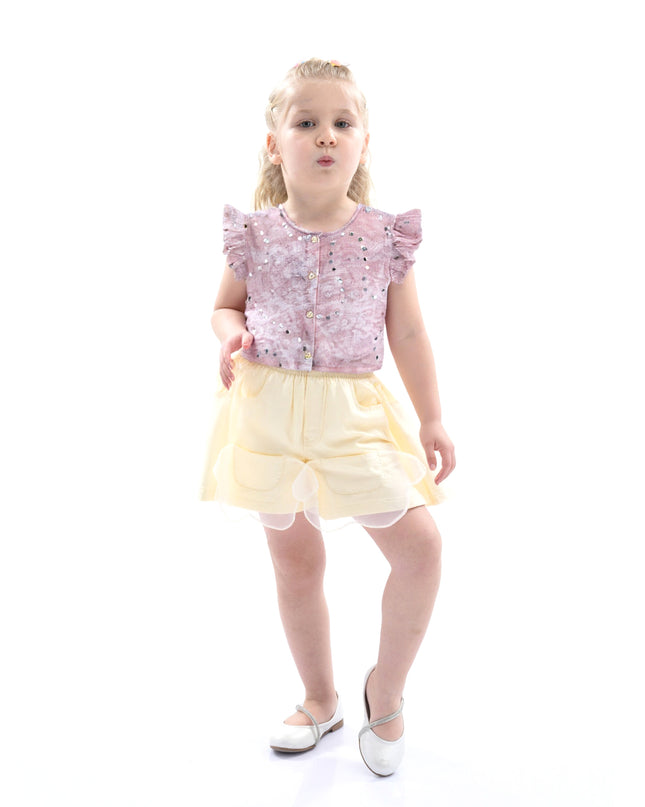 Mauve Cream Sequin Shorts Set