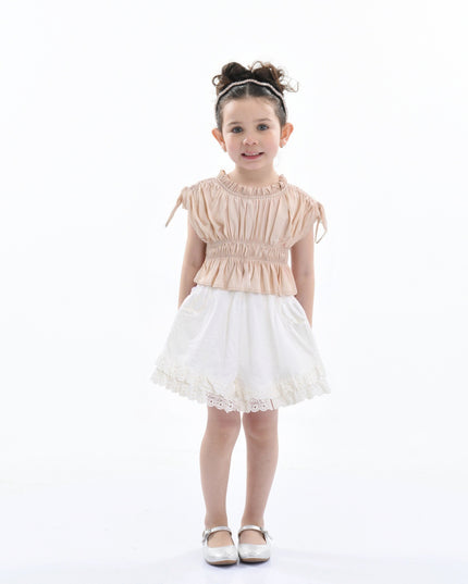 Beige Ruffle Bow Outfit Set