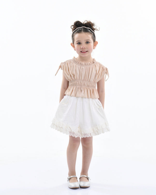 Beige Ruffle Bow Outfit Set