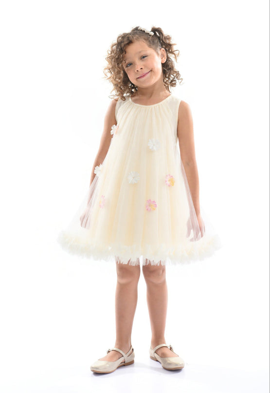 Ivory Tulle Layered Floral Dress