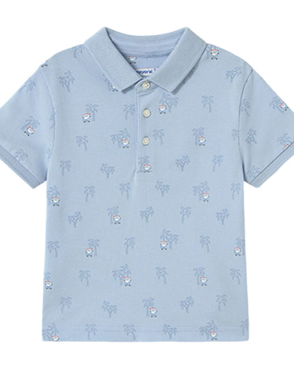 Kids Atelier-Mayoral-Baby Print Polo Light Blue Shirt