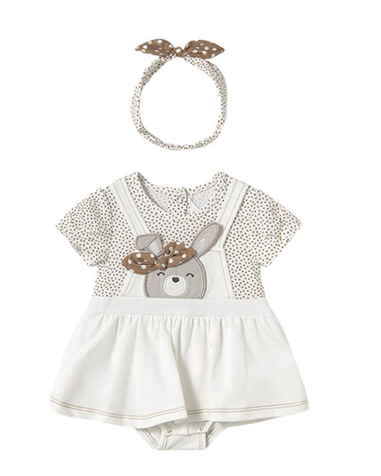 Kids Atelier-Mayoral-Newborn Girl Faux Dungarees Roper Set With Headband
