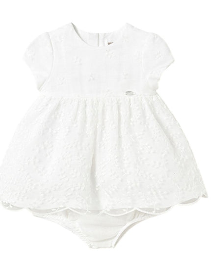 Kids Atelier-Mayoral-Newborn Girl Embroidered Tulle Dress with Nappy Cover