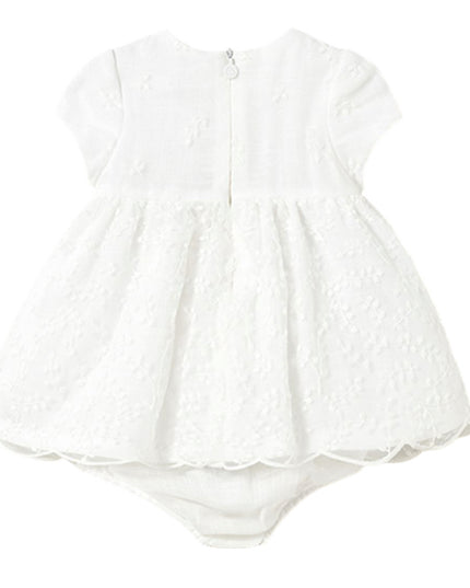 Kids Atelier-Mayoral-Newborn Girl Embroidered Tulle Dress with Nappy Cover