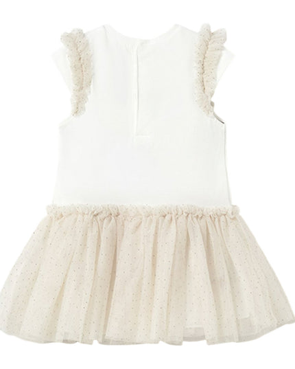 Kids Atelier-Mayoral-Champagne Sleeveless Floral Ruffle Dress